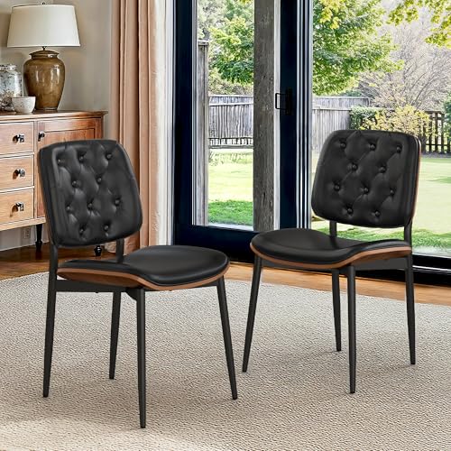 LUE BONA Esszimmerstühle 2er Set, gepolstert, Kunstleder, Gebogene Holzlehne, Moderner Polsterstuhl mit Rückenlehne für Wohnzimmer & Esszimmer, Schwarz