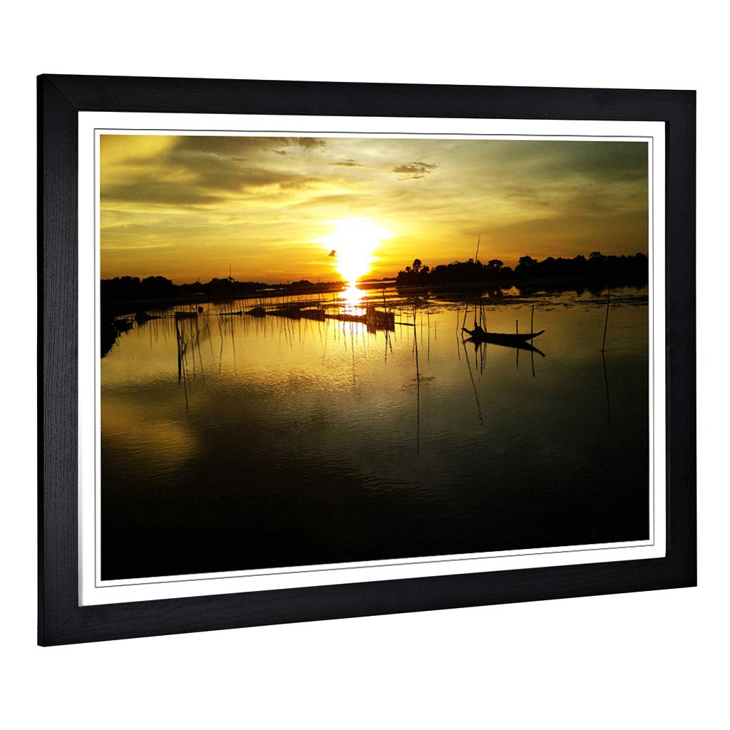 Big Box Art Framed Print of Bangladesh Sunset & Fishing Boats (2) Design | Wall Art Picture | Home Decor for Kitchen, Living Room, Bedroom, Hallway, Black, A2 / 24.5x18 Inch / 62x45cm