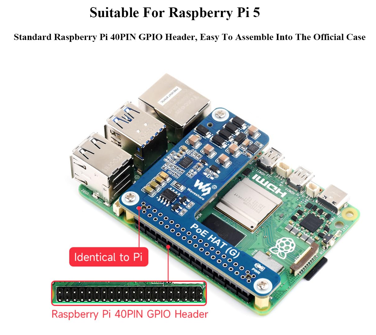 Pi5 POE HAT Board for Raspberry Pi 5, Pi5 Power Over Ethernet HAT 