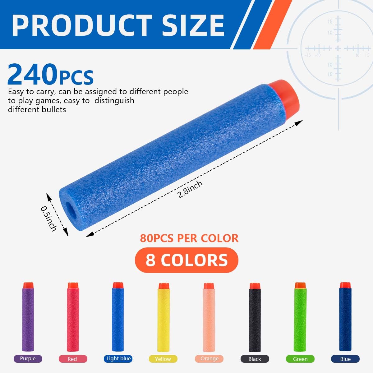 Paquete de munición de balas de dardos de repuesto de colores de 240 piezas para Nerf N-Strike Elite Series Blasters 2