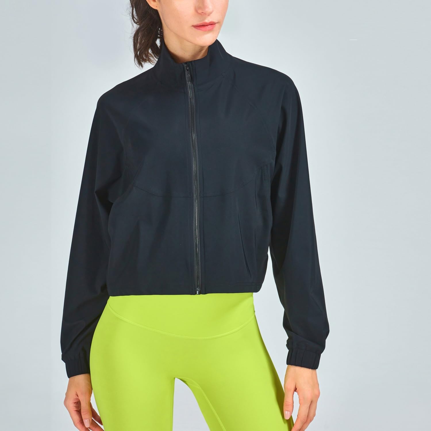 Women's Cropped Lightweight Running Track Jackets ZIP UP UPF 50+ Long Sleeve Sun Protection Athletic Tops - Image 3