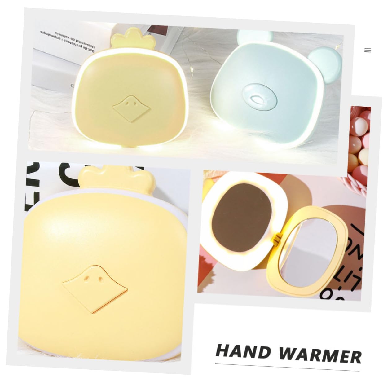 BESPORTBLE 2pezzi Mini Scaldamani Elettrico Ricaricabile Portatile Warm up Hands Feet More Design Carino Con Specchio Per Esterni e Regali