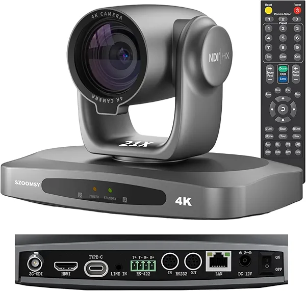 4K NDI PTZ Camera with AI Auto Tracking 21X Optical Zoom HDMI/SDI/USB 3.0/PoE/IP for Church Worship, Live Events, Video Conferencing (OBS, vMix, Zoom, Teams) 21X 4K NDI(HDMI/SDI/USB/LAN)