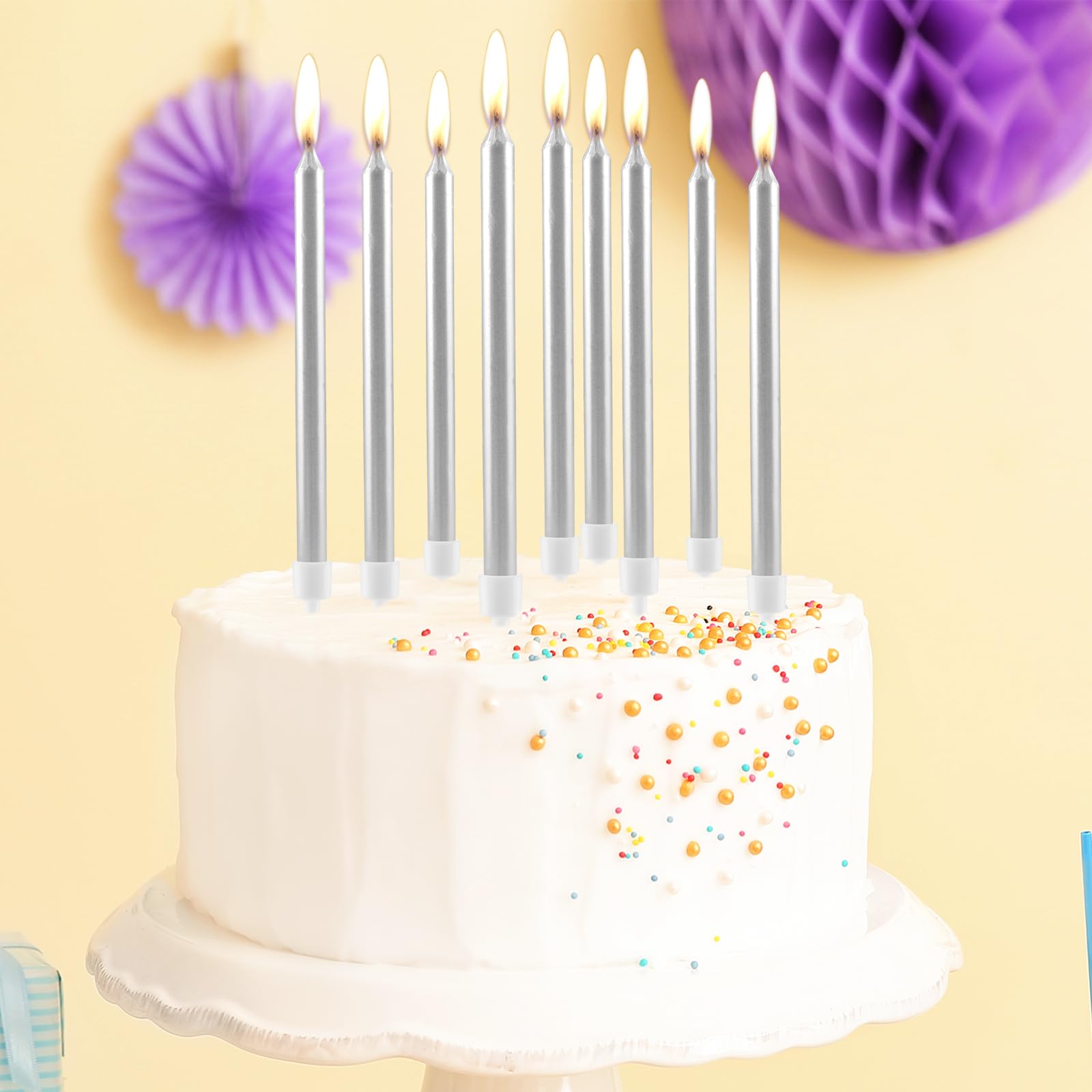 Lot De 24 Bougies D'anniversaire "support" 5cm Blanc - Décoration De Fête