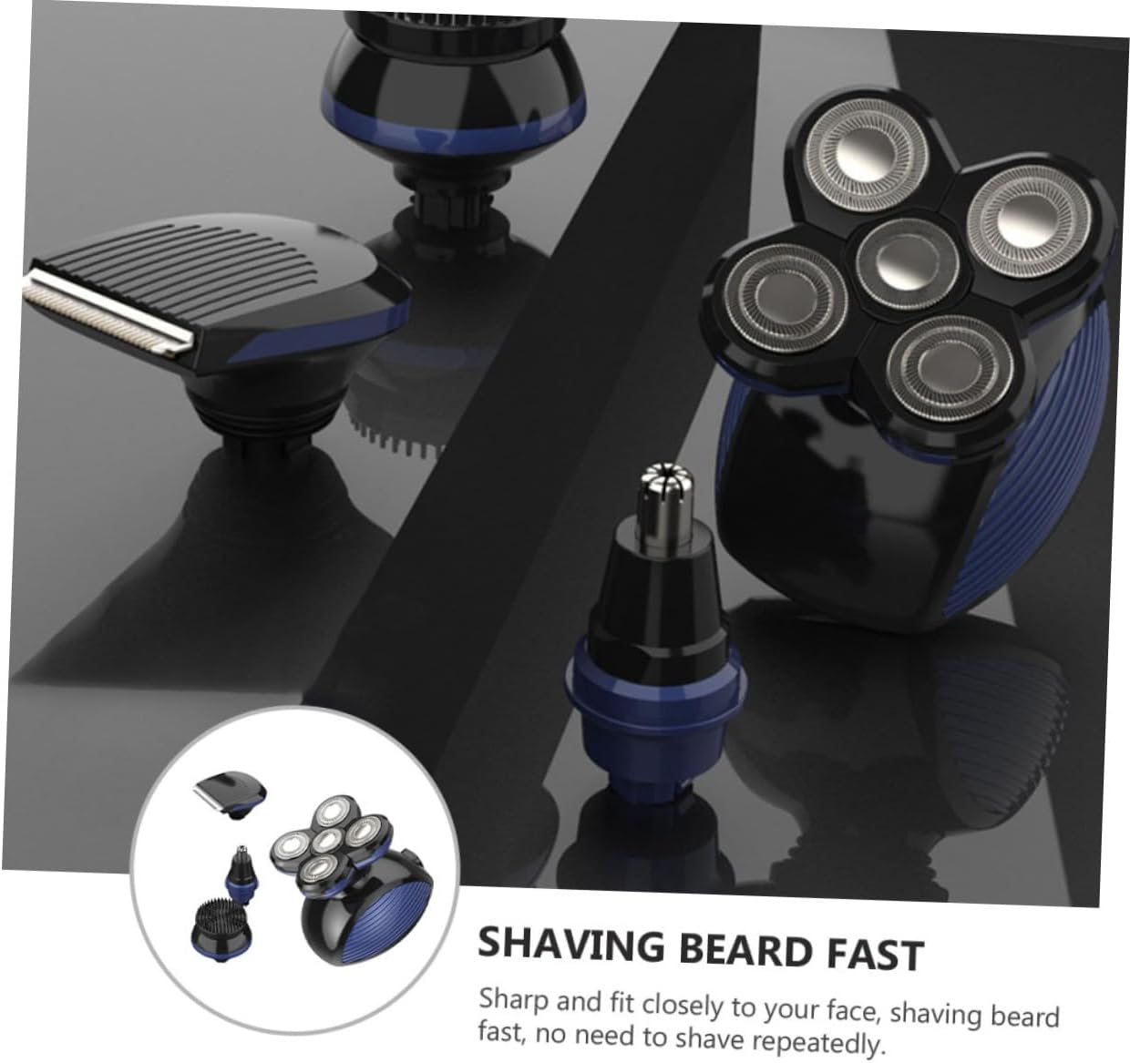 OUNONA 5-in-1 Electric Razor for Men Waterproof Beard Clippers USB Rechargeable Feature Mini Hair Trimmer for Household and Head Shaving Portable Grooming Machine