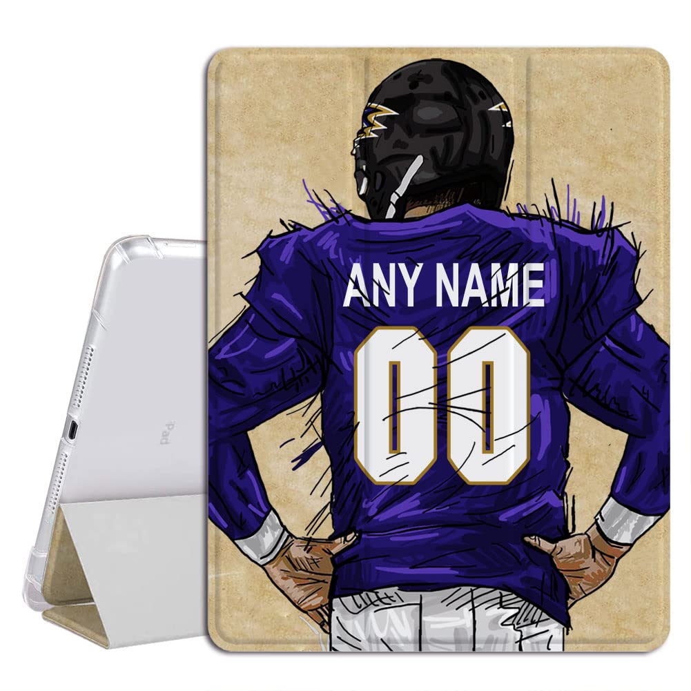 Custom Name & Number Football Players Case for iPad 10.2 9th 8 pro 12.9 5th 4th 11 3rd 2nd 1st Generation Air 4 3 2 1 mini 6 (Old Model) Smart Cover with Auto Sleep/Wake(Baltimore)