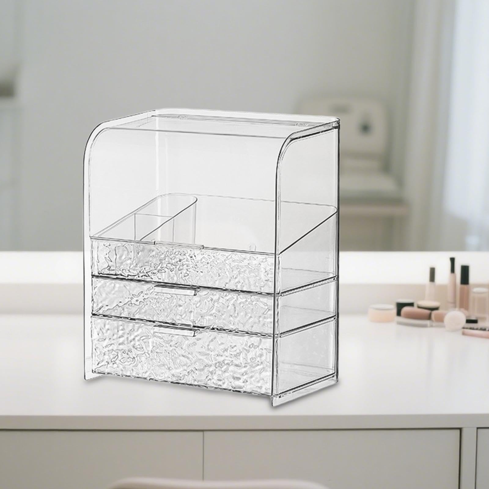 MERIGLARE Makeup Organizer Kosmetik Organizer Aufbewahrungskasten Schminkaufbewahrung Kosmetikschubladen PET mit Deckel für Schminktisch Badezimmer Schlafzimme, Klar, mit