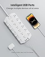 Vista 4 de Regleta de alimentación con protector de sobretensiones de 18 salidas de CA, 22 tomacorrientes, 2100J, cable de extensión resistente de enchufe