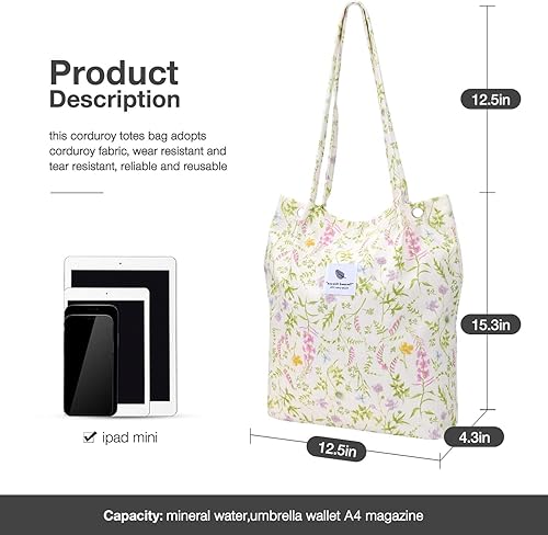 Vista 238 de Tote - Bolsa de hombro reutilizable de pana de gran capacidad con bolsillos interiores para mujeres y niñas Rayas