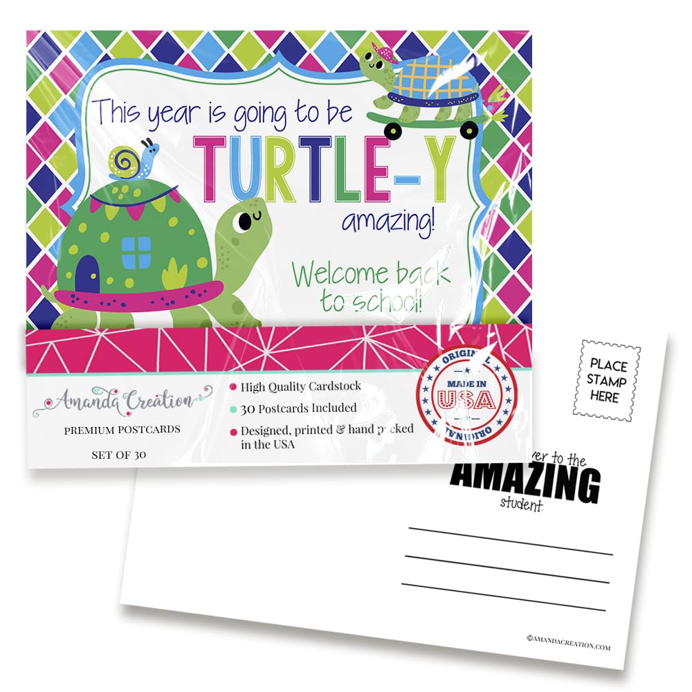 Turtle Back to School Postcards Pun TURTLE-Y Funny Welcome for Students, 30 4"x6" Fill In Notecards Bulk Hello from Teacher Positive Note Home Cute,
