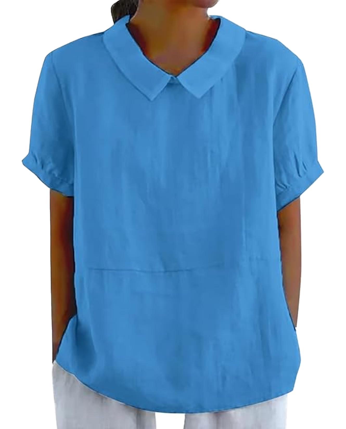 Zhyaj Boho Cotton Shirt for Womens Floral Printed Short Sleeve Summer Linen Shirts Casual Collared Trendy Blouse Tops