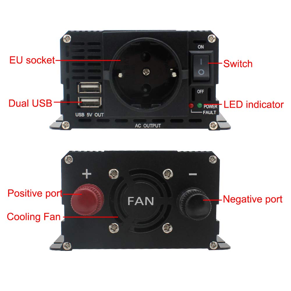 Inversor,Inversor Onda Pura Inversor 12V a 220V 2000W 220 Pantalla Duradera Dual 2 USB inversor de automóvil Transformador 12V 220V(2000W)