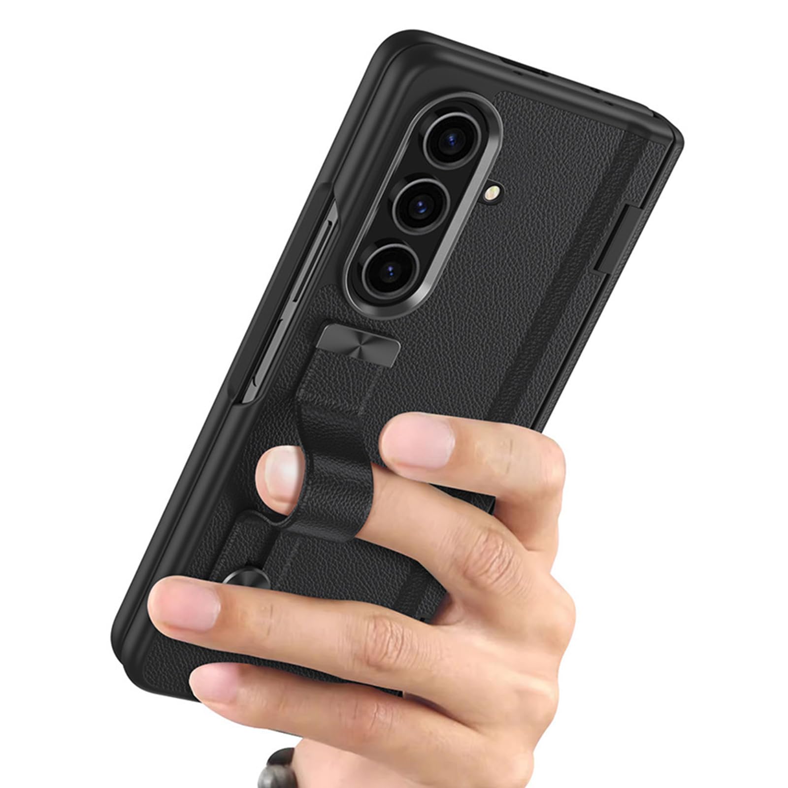 Lederhülle für Samsung Galaxy Z Fold 8 Ultra, mit Metall Objektiv Rahmen | All-inclusive Glas Bildschirm Scharnier Schutzhülle mit Handschlaufe Ständer Handyhülle,Weiß,Fold 8 Ultra