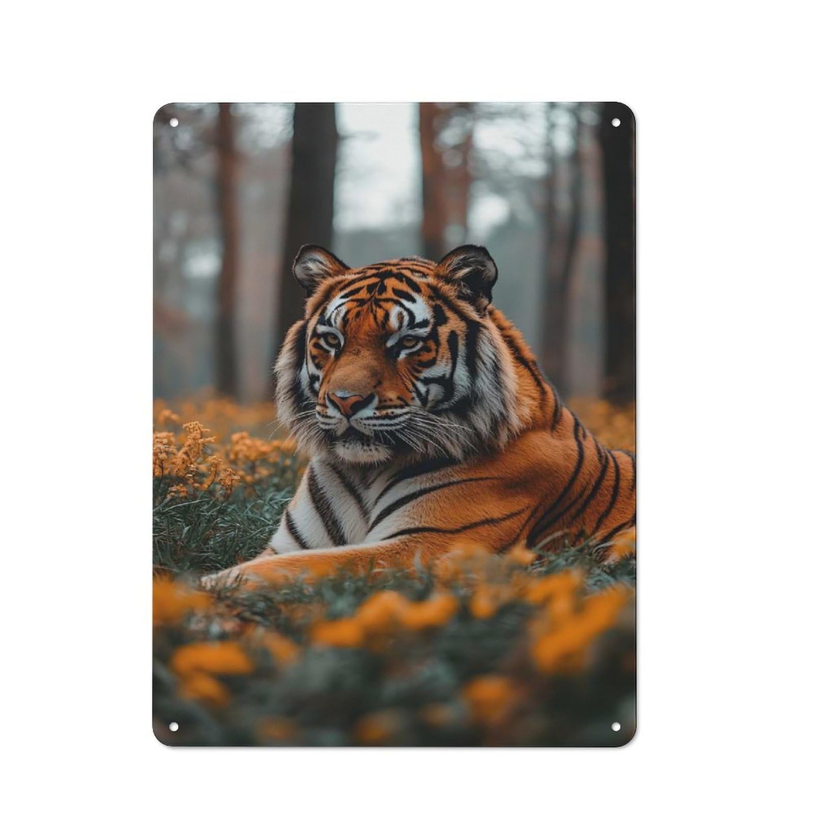 Majestic Tiger in Autumnal Setting Vintage Tin Sign 40x30cm for Café Or Restaurant, Suited to Café Owners And Decorators