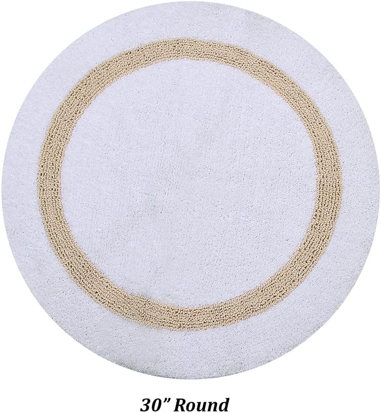 Better Trends 100% Cotton Hotel Collection Bath Mats, White & Sand - Tufted, Absorbent Reversible Mat, Machine Washable, Quick-Dry, Great for Bath, Shower, Bedroom, Dog or Door Mat, 30" Round