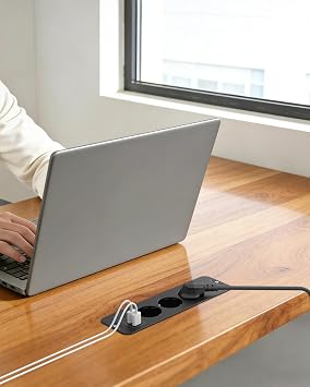 Retractable Power Strip with USB Ports - 3 Way - Black