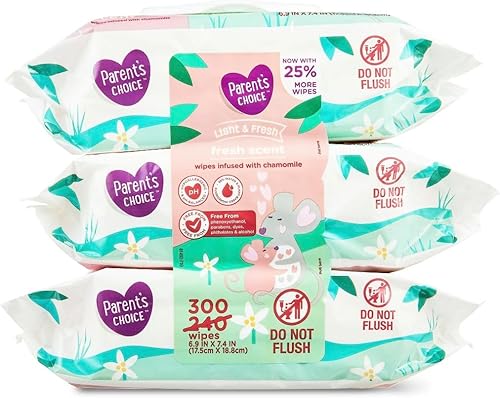 Parent's Choice Fresh Scent Baby Wipes, 300 Count 12 PACKS pink green white Pack
