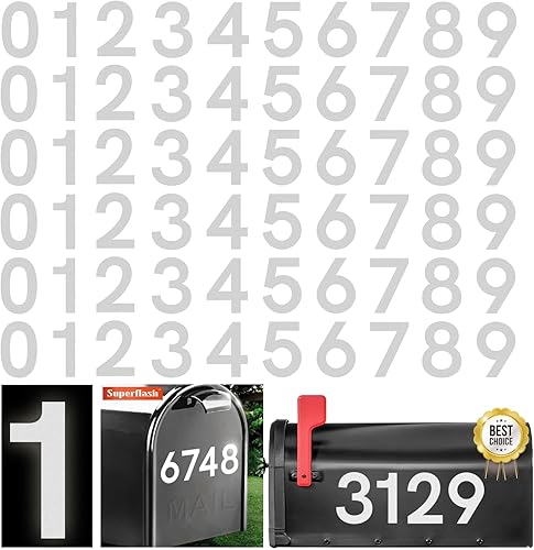 Calcomanía adhesiva reflectante blanca de números para buzón  2 pulgadas, 6 juegos  Números autoadhesivos premium  para exterior, casa, cubos de