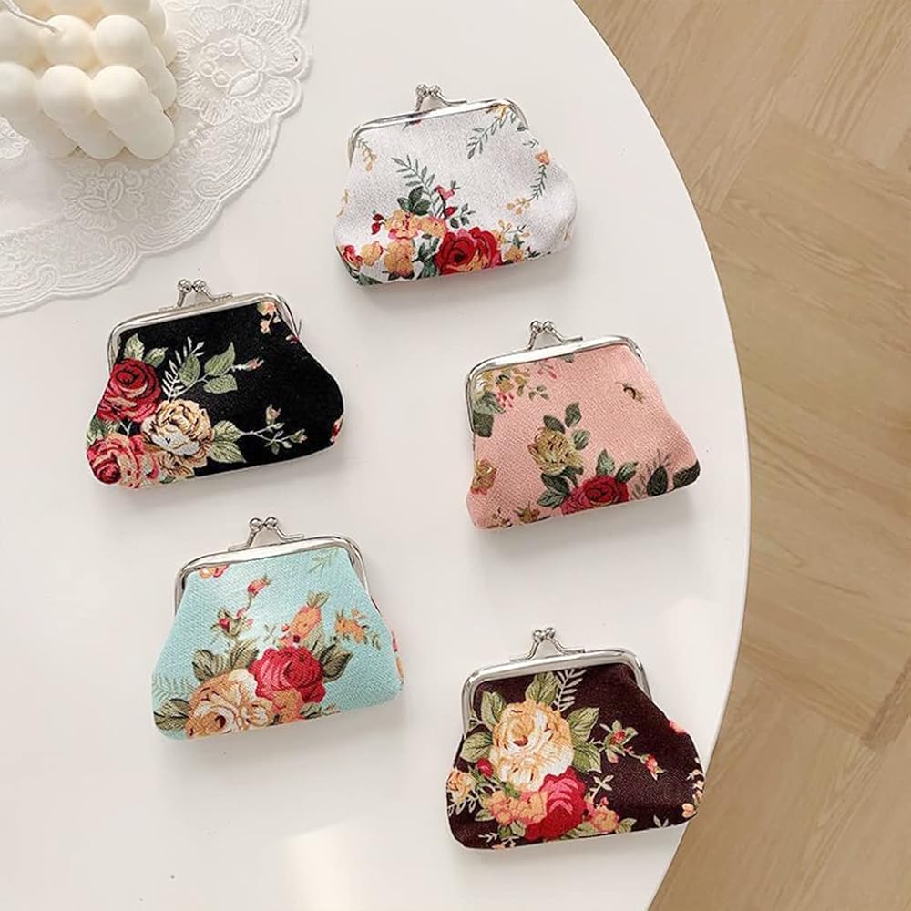 Portamonete Mini In Tela - Set 4 Pezzi Floreale Con Cerniera - Portafoglio Donna - Foto 11