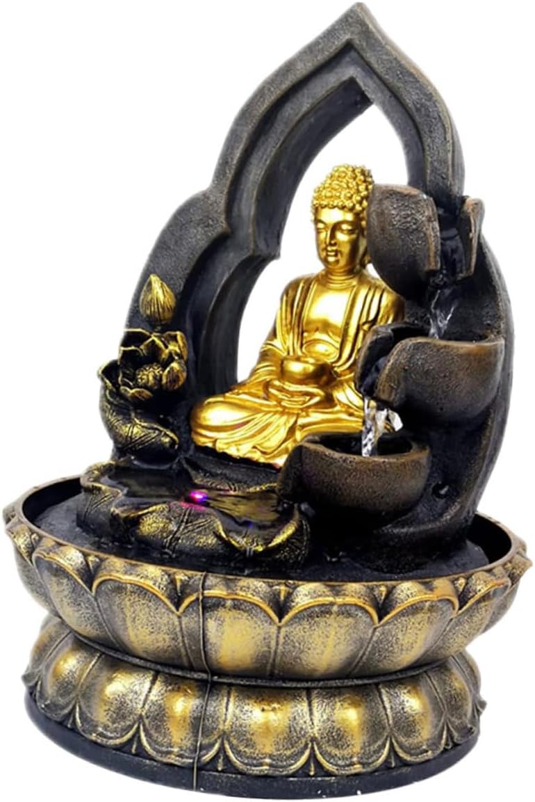 Zerodeko Garden Buddha Fountain with LED Waterfall Resin Tabletop Ornament for Zen Home Decor Tranquil Indoor Water Feature Compact for Relaxation and Serenity