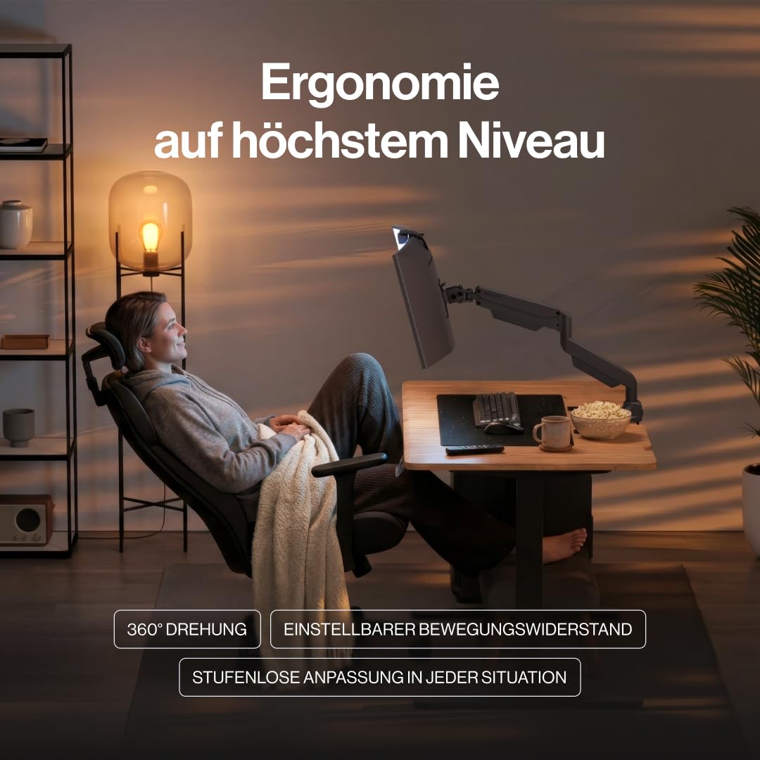 ENDORFY Atlas GS Pro Single, Profesjonalne Gazowe Ramię do Monitora 13-49", Udźwig do 16 kg, Wzmocniony Uchwyt Biurkowy VESA 75/100, Funkcja Pivot 180°, System Zarządzania Kablami