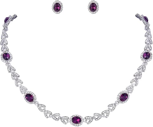 EVER FAITH Juego de aretes y collar de hoja floral de lujo de cristal austriaco