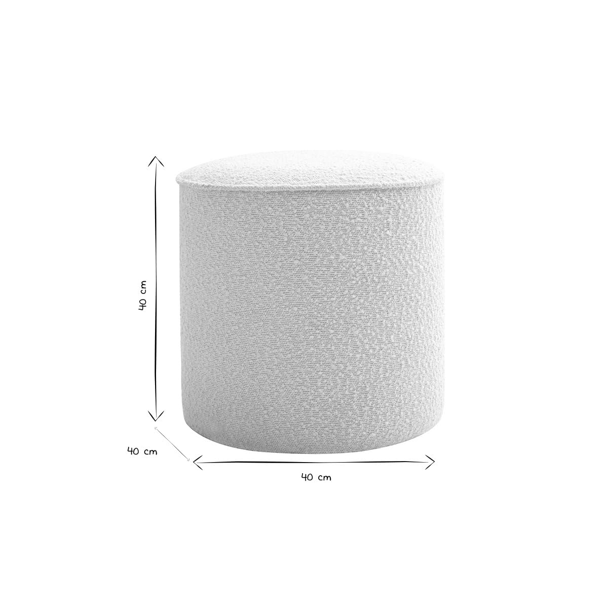 Miliboo Runder Sitzhocker aus Stoff in Wolloptik, weiß, Durchmesser 40 cm Paul
