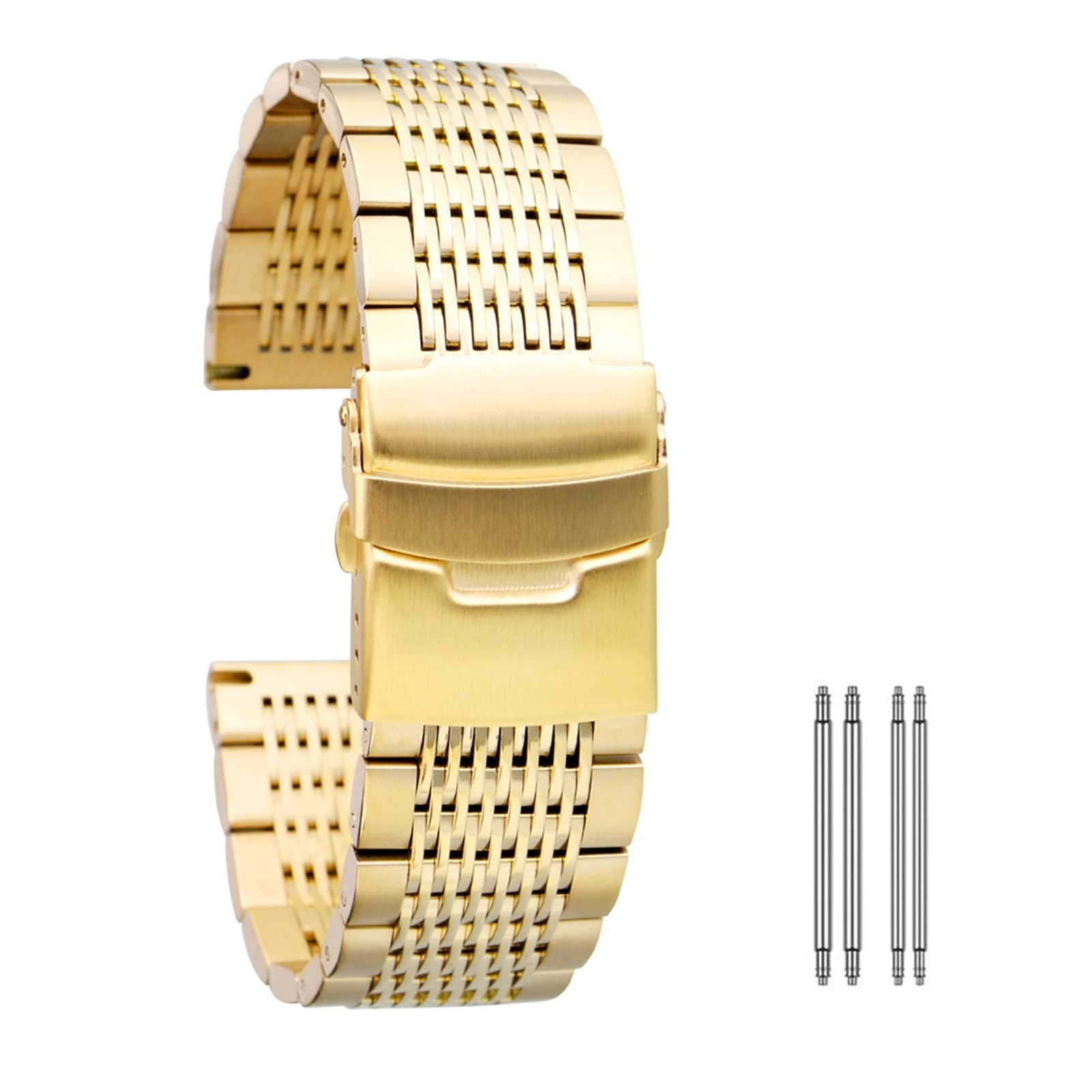 YINGO 18mm 20mm 22mm 24mm Oro/Oro Rosa/Blu Cinturino In Acciaio Inossidabile Chiusura Pieghevole Con Sicurezza Con Barre A Molla Unisex