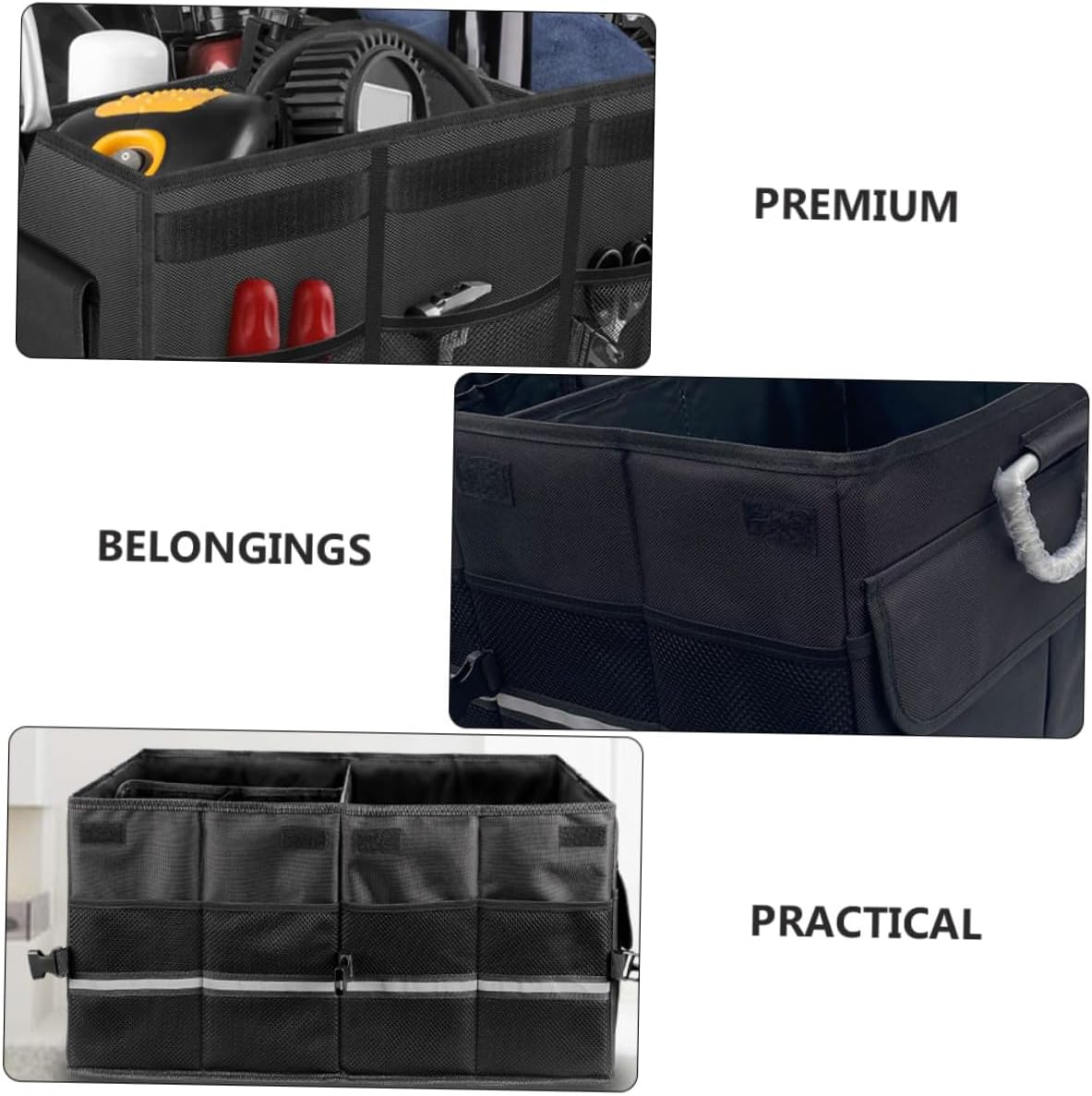 Zerodeko Car Trunk Organizer Foldable Collapsible Storage Box with Lid Multi-compartment Car Storage Case for Vehicle Trunk for Suv and Truck