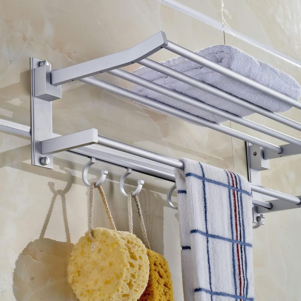 GLETSF Universal Towel Rack, Bathroom Towel Rack Wall Mounted Towel Rack, Bathroom Towel Rack, Folding Towel Rack, Anodized Aluminum Towel Rack With Hooks