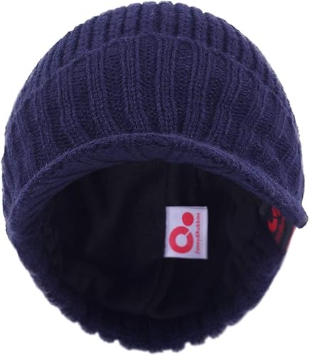 Miniatura 7 de JaneyRubbins Daily Knit Visor Beanie Hat with Earflaps Fleece Lined Brimmed Skull Ski Cap