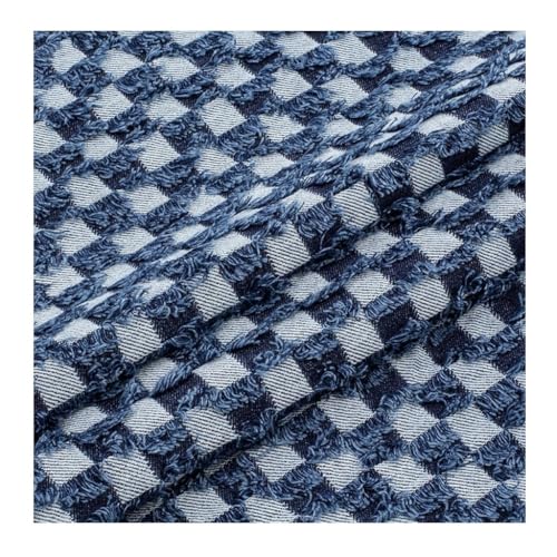 Tissu denim lavé carreaux noir bleu matériel couture jeans