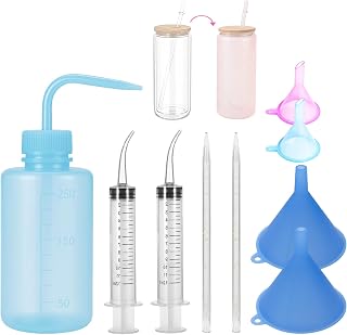 Snow Globe Tumbler Supplies Kit - Complete 9-Piece DIY Craft Set with Bent Syringe, Tweezers, Small Funnel & Squeeze Bottles for Glass Cups Supplies for Glitter Snowglobe Tumbler Craft Cup Making