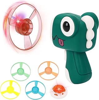 Bamboo Dragonflies Flying Disc Toy One-Touch Flying Disc Launcher Toy Lighting Gyro Toy Luminous Flying Saucer Spinning Flying Disc Cat Interactive Fetch Toys Kids Outdoor Flying Toys Gift (Green)