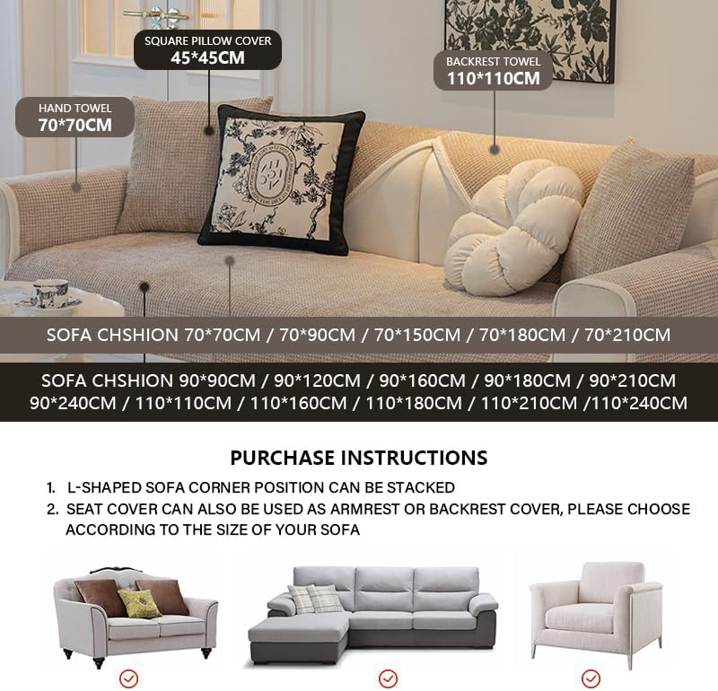 Miniatura 6 de KCCRHIN Fundas de cojín de felpa tipo gofre para sofá, funda de sofá suave y gruesa para cuatro estaciones, funda de sofá modular en forma de L,