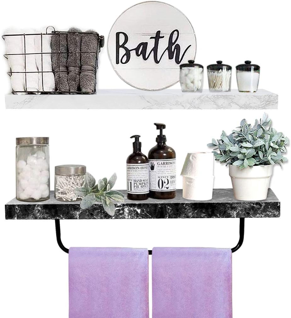 QEEIG Bathroom Floating Shelves with Towel Bar Wall Mounted