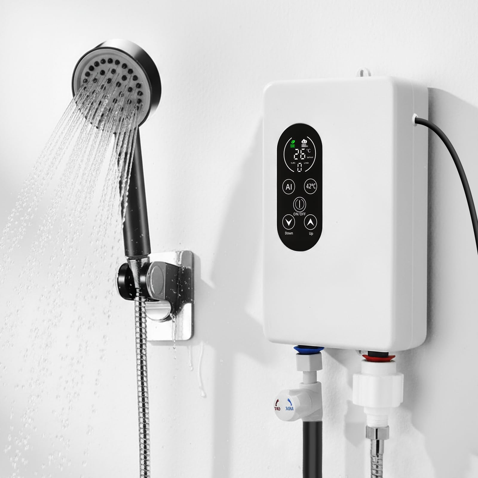 Calentador de agua eléctrico de paso, 5500 W, 220 V, indicador de temperatura, unidad integrada, control inteligente, mini calentador de agua, adecuado para duchas y baños