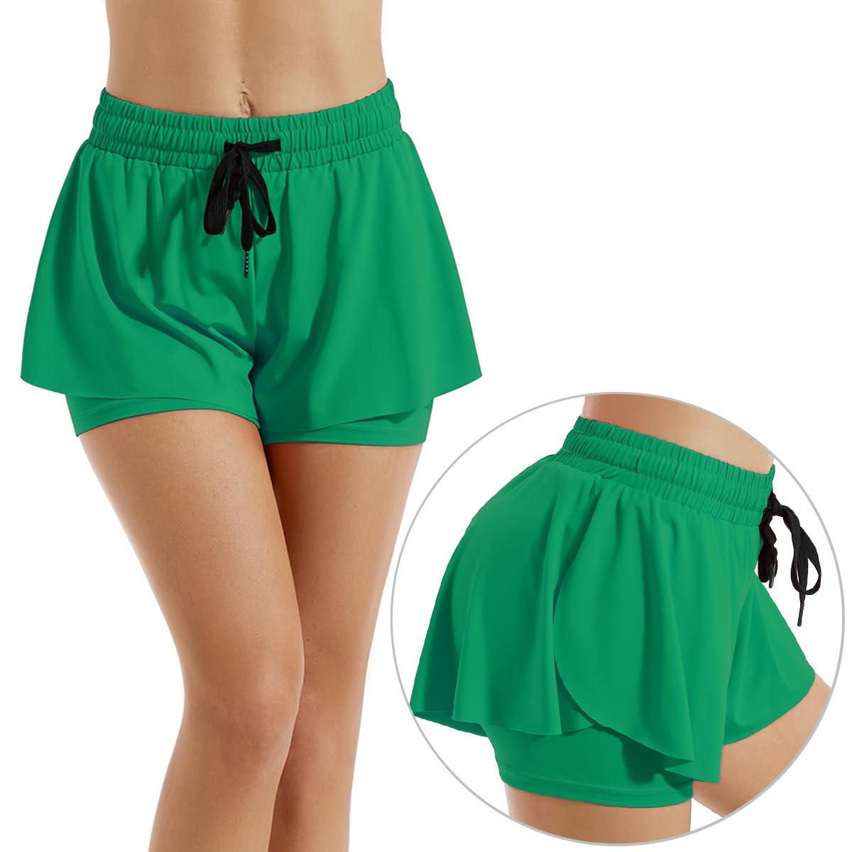 ThreeH Femmes Short de Yoga Fluide 2 en 1 Élasthanne Séchage Rapide Sports Fitness Course à Pied Short Été