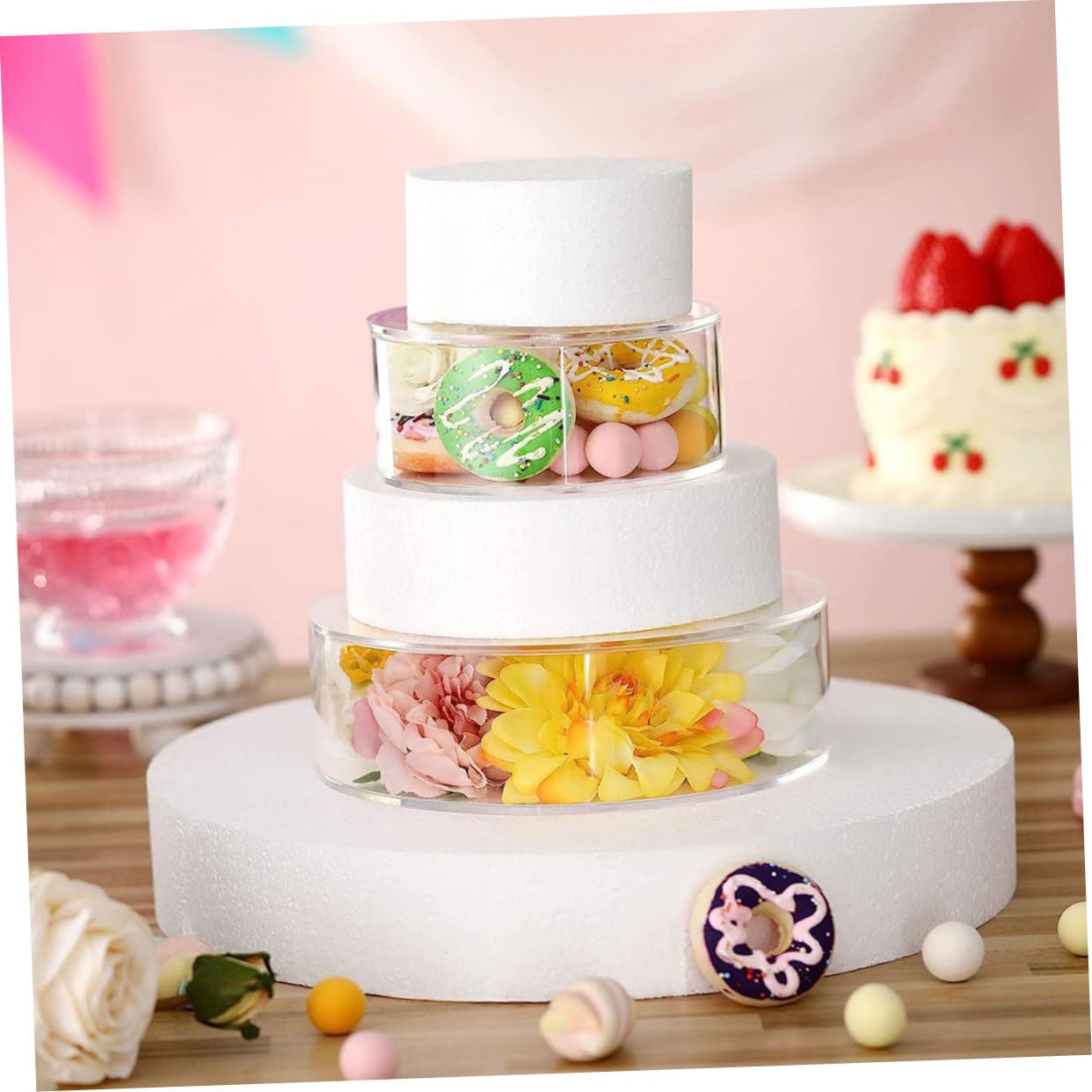 Ciieeo Alzate per Torte Rotonde in Acrilico Trasparente 2 Pezzi, Supporto Raffinato per Dolci per Negozi di Dessert e Matrimoni Finitura Curata
