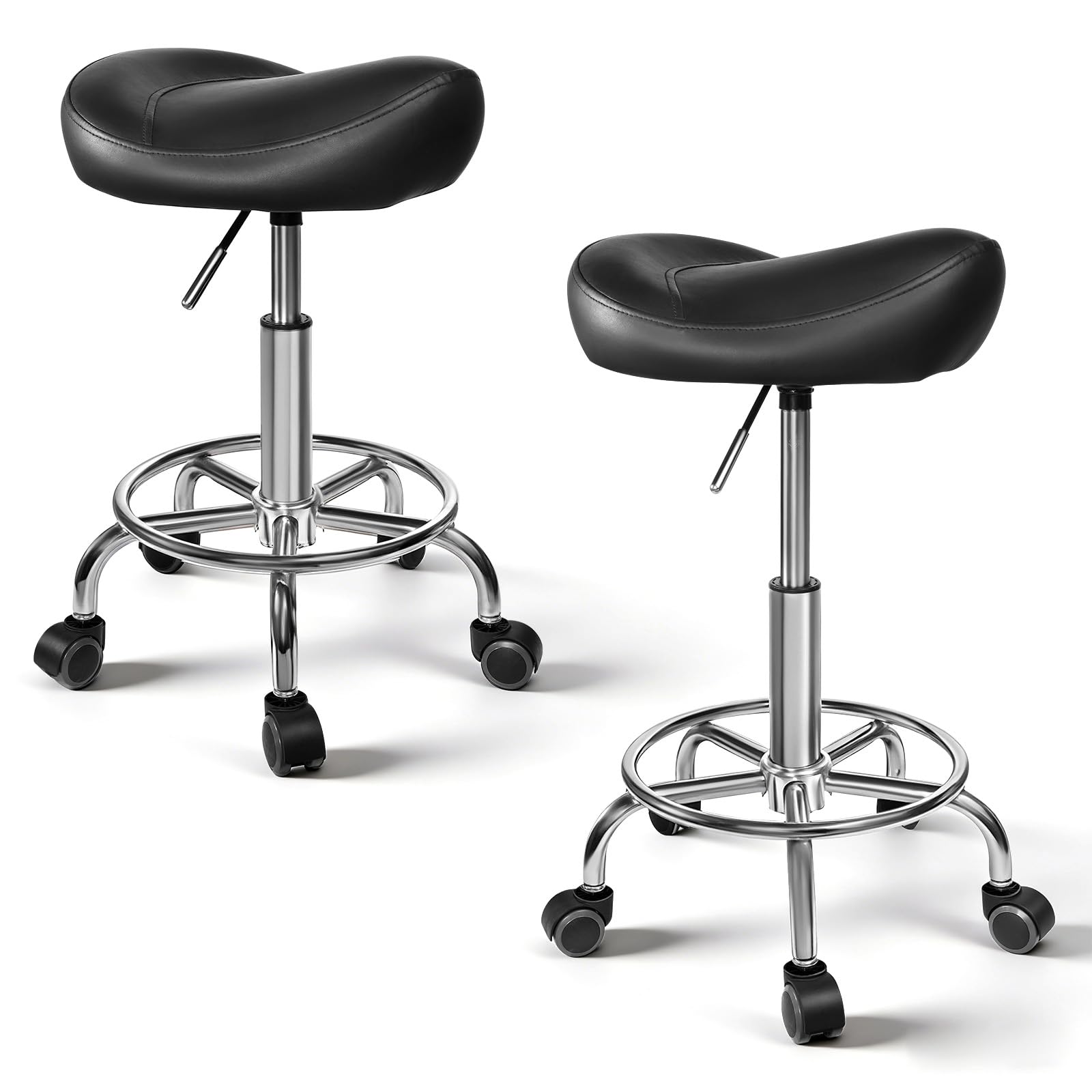 Sattelstuhl Ergonomisch- Sattelhocker mit Rollen (Leise, 360°), Höhenverstellbar 48-57 cm, Hochdichter Schaum, Bis 150 kg, Metallfuß - Bequemer Sattelhocker für Büro, Salon, Massage, Zuhause