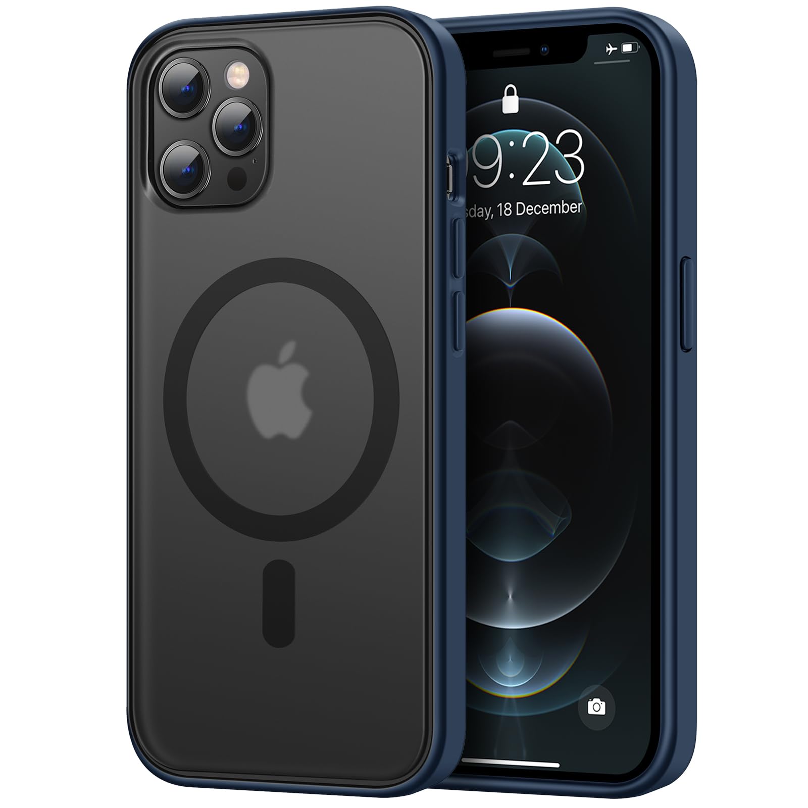 TENDLIN Magnetic Case Compatible with iPhone 12 Case/iPhone 12 Pro Case[Compatible with MagSafe] Translucent Matte Hard Back with Soft Silicone Bumper Comfortable Case (Blue)