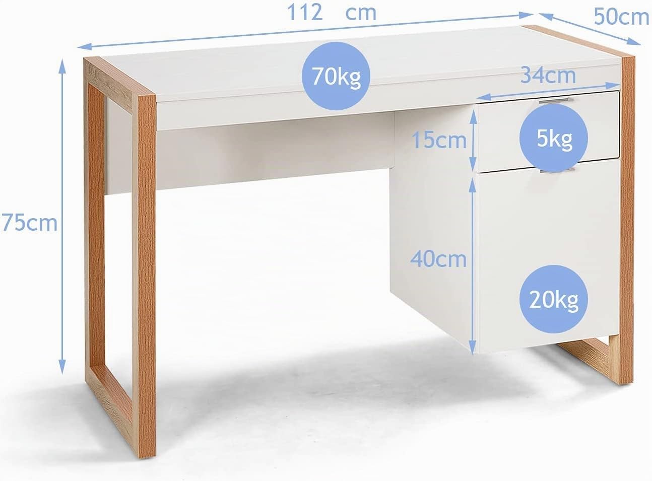 COSTWAY Schreibtisch mit Schubladen & Aufbewahrungsschrank, Computertisch mit Dicker Arbeitsfläche, Arbeitstisch Bürotisch studiertisch für Studierzimmer Homeoffice (Weiß)