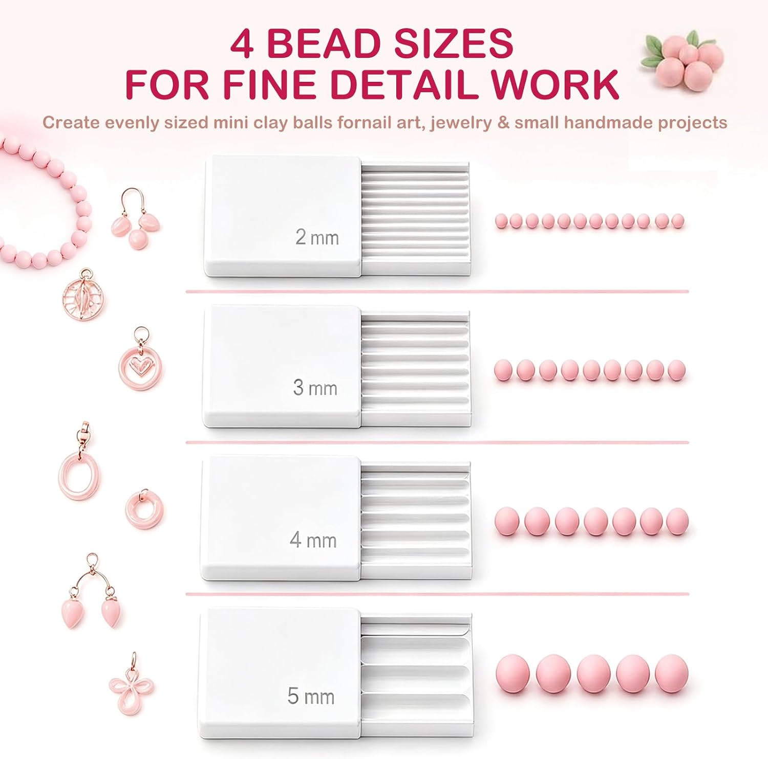 New 3D Print Clay Gel Ball Maker Tool, Nail Art Bead Roller for 3D Gel Flowers, Polymer Clay Roller 2-5mm Sphere Shaper Tool for Perfect Round Beads, Earrings & Jewelry Making (Pink)