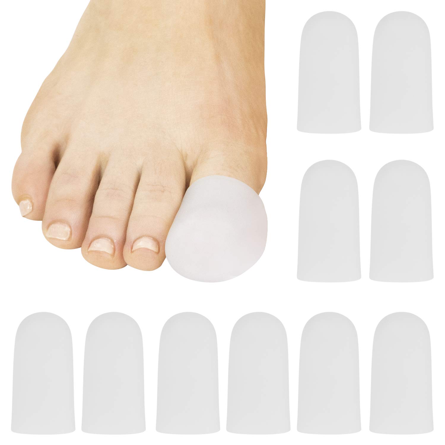 VIVEsoleSoft Gel Toe Protectors for Men & Women (10 Pack) - Toe Caps for Foot Pain Relief - Flexible Cushion Sleeves for Blisters, Ingrown Toenails, Hammer Toes, Corns, Calluses, Blisters (Large)
