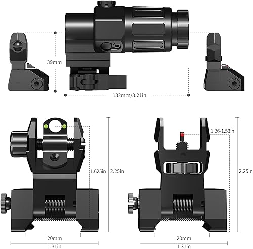 Miniatura 6 de R3 - Miras de hierro de fibra óptica, mira de hierro abatible duradera con puntos rojos y verdes, ajuste sin herramientas, mira de hierro delantera