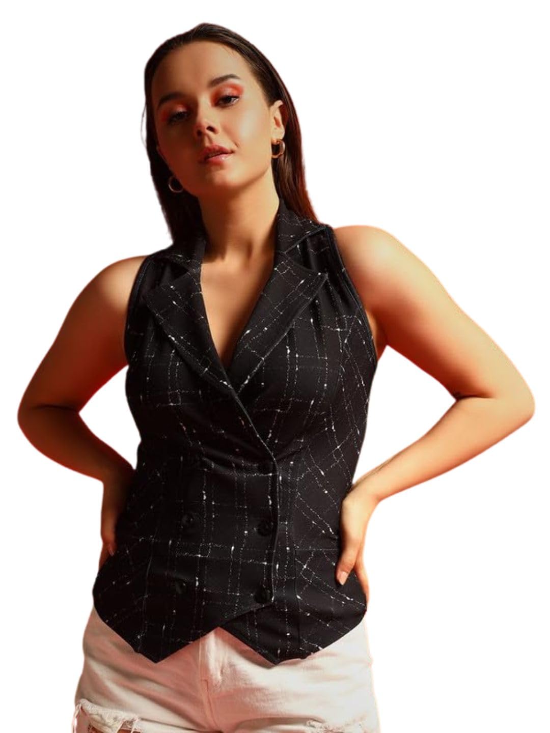 Women's Multicolor Waistcoat, Cotton Blend With WaistCoat, Machine Wash Button (10431) Standard Length For Women-image-35