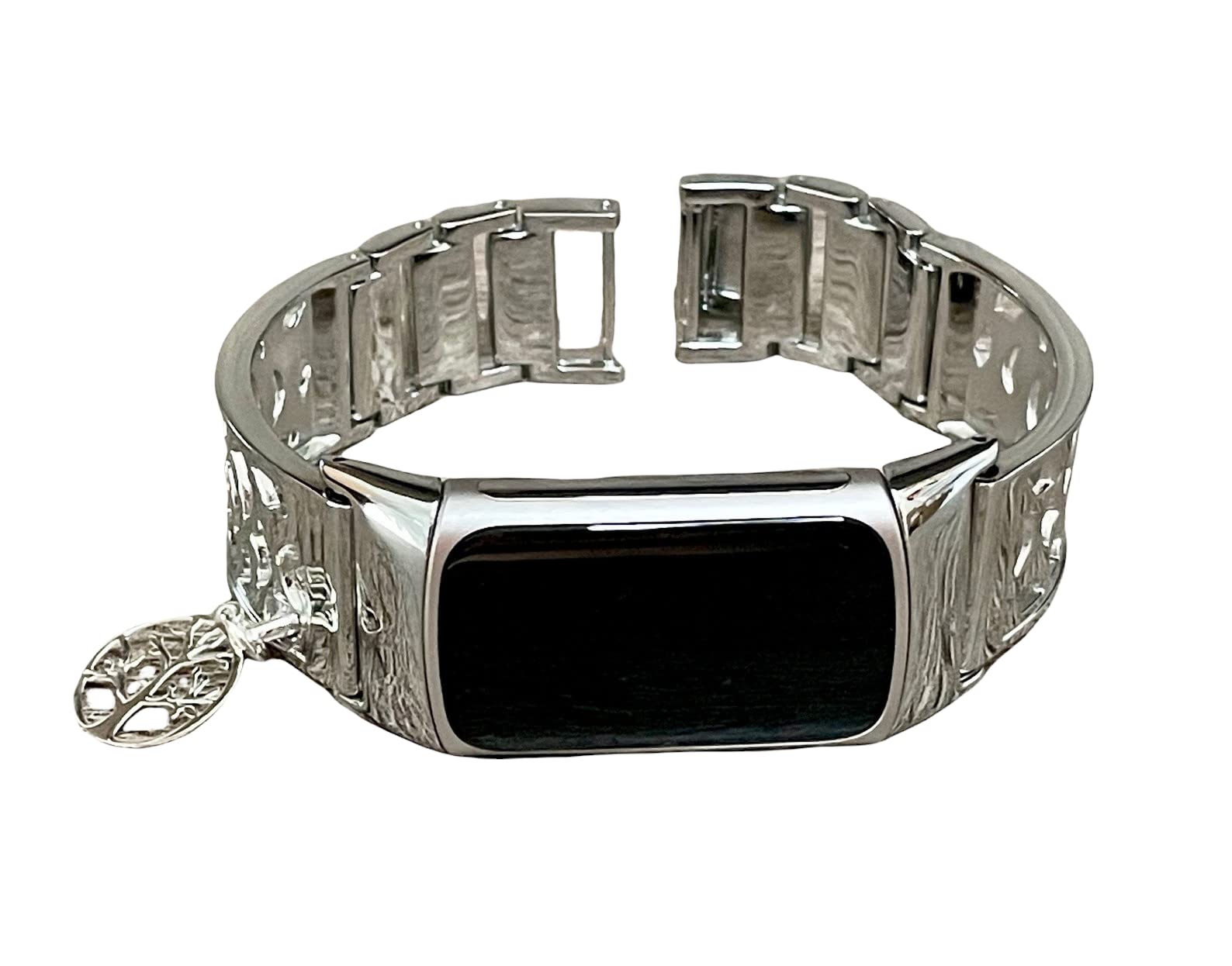 SIMEON DSIMEON D Silver Metal Links Bracelet Compatible for Charge 5 Tracker Adjustable Size Band Sterling Silver Tree Of Life Charm Women Fashion Wristband