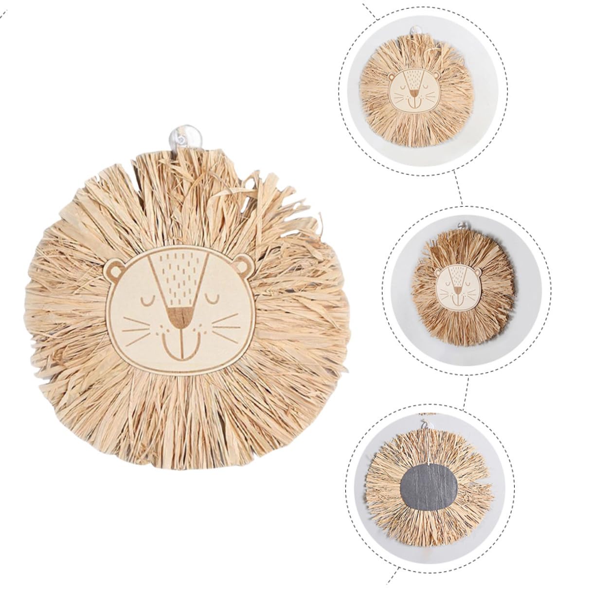 Veemoon Nordische Wanddekoration aus Bast mit Handgewebtem Löwenkopf 2 Stück Raffia Wandornament für Wohnzimmer und Schlafzimmer Skandinavischer Stil