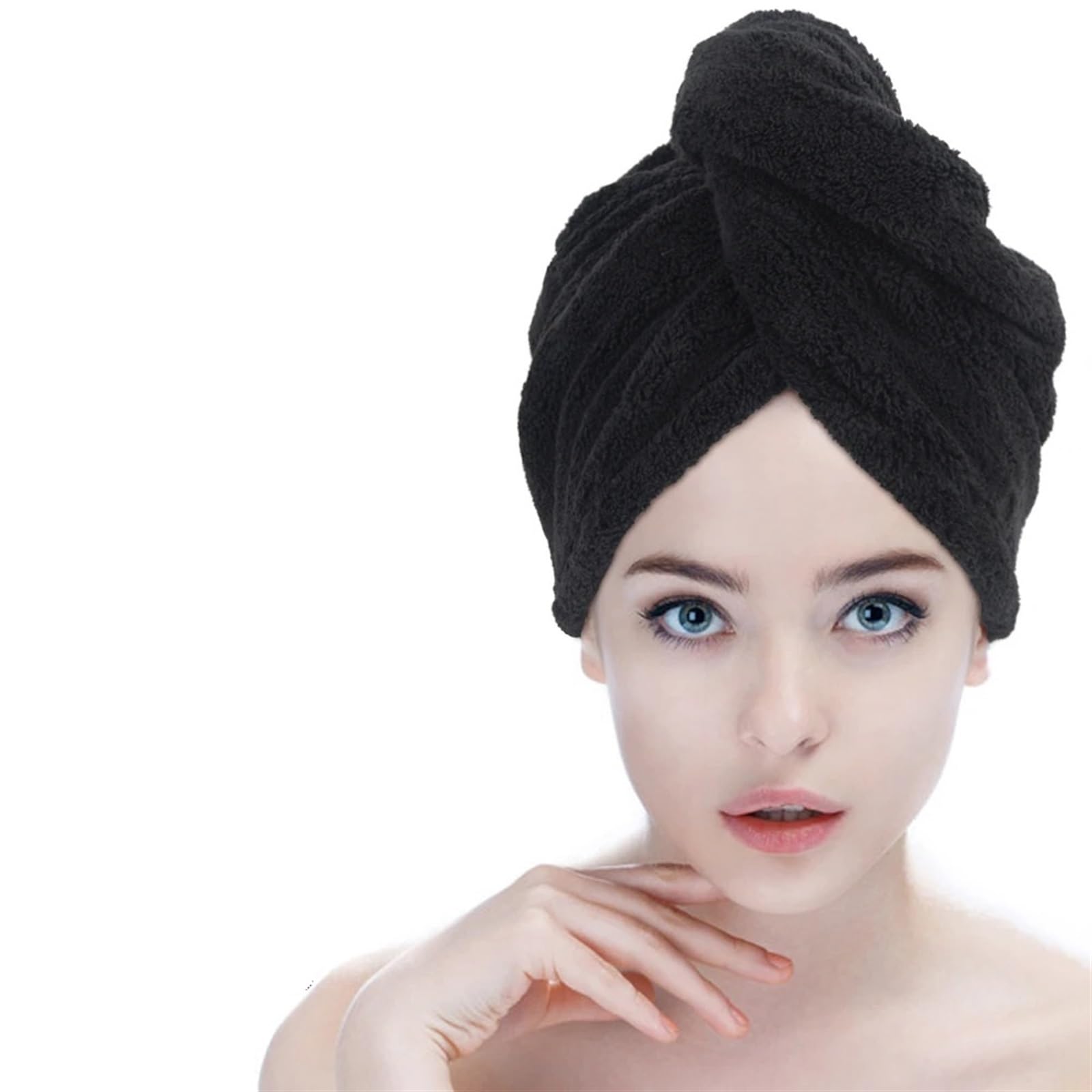 Haar-Turban, Haarturban, Wickelmütze, Handtuch, Mehrfarbig, 25 x 65 cm, 2er-, 3er-Pack(Black,3PCS-25CMX65CM)