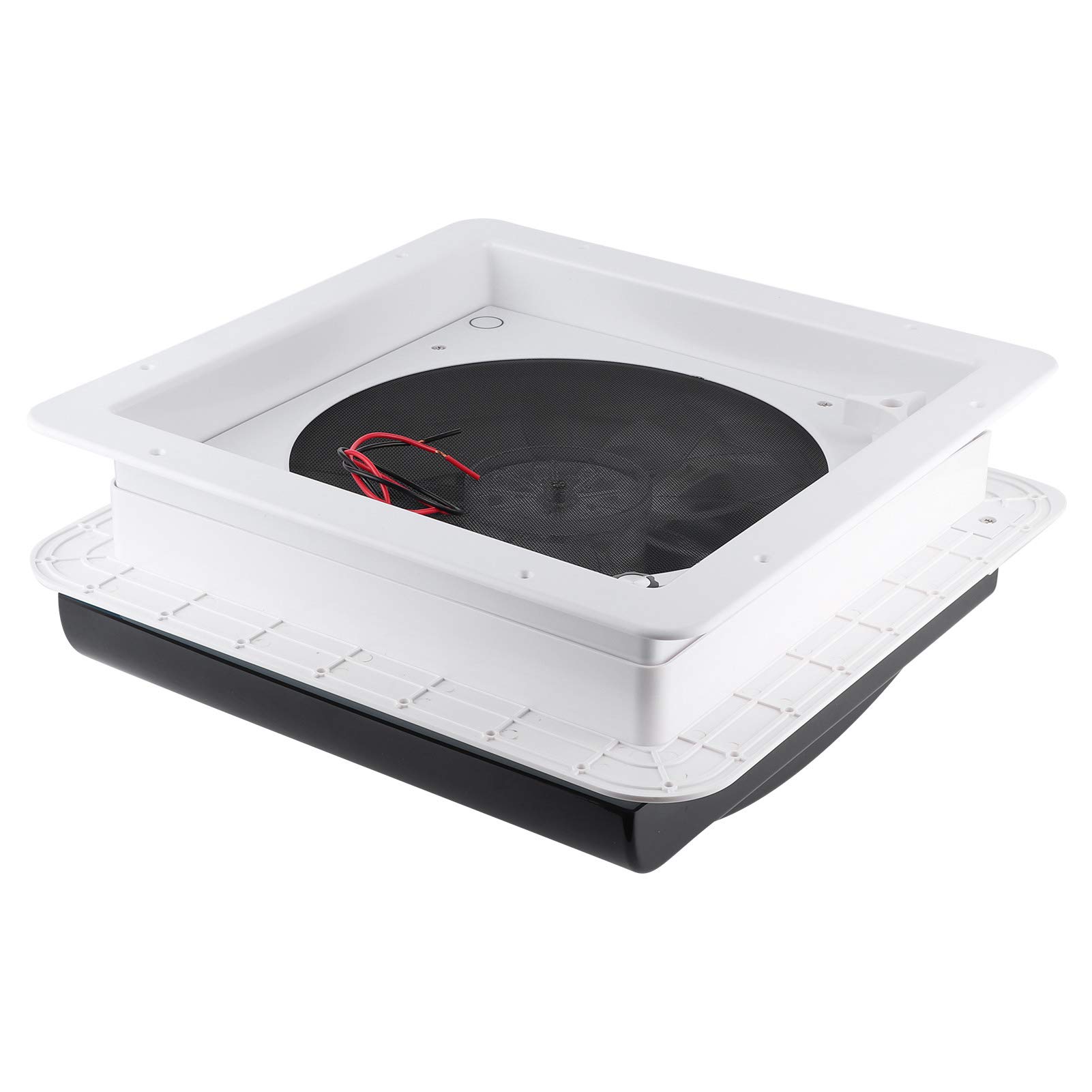 Tbest Wentylator 12 V do Jachtu Rv - Ręczna Regulacja BiegóW, Elektryczna Wentylacja Wentylator Dachowy - Szara Czarna Obudowa z siatką - Moc 18 W